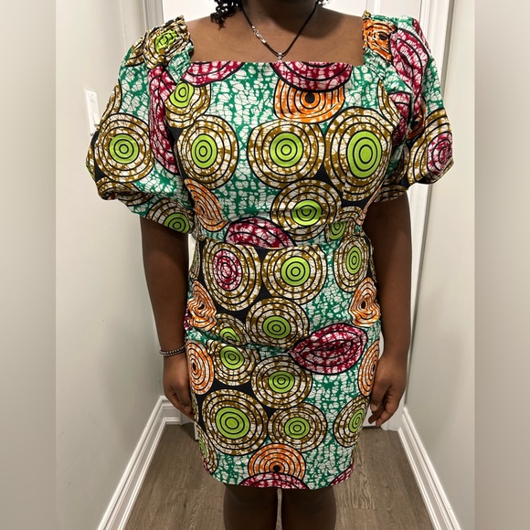 Colourful Ankara Puffy Sleeve Dress - Picture 13 of 16